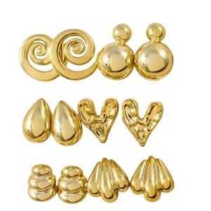 TESKA Combo Of Gold Hoop Earrings for Women | Fancy Korean Anti-Tarnish, Lightweight Dainty Hoops | Trendy Gold-Plated Earrings for Office, Everyday & Casual Looks