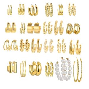 24 pairs Combo Earring Set Latest Stylish Western Earrings, Latest Stylish Golden Earrings for Women,Trendy Fashion, Fashion Gold Hoops Set, Suitable as a Birthday Gift to wife (ehtz-21)
